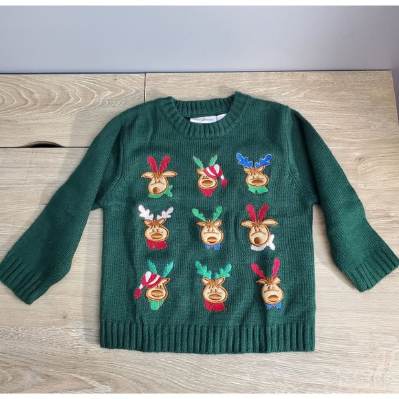 B.T. Kids Green Christmas Reindeer Sweater Size 2T - Picture 1 of 5